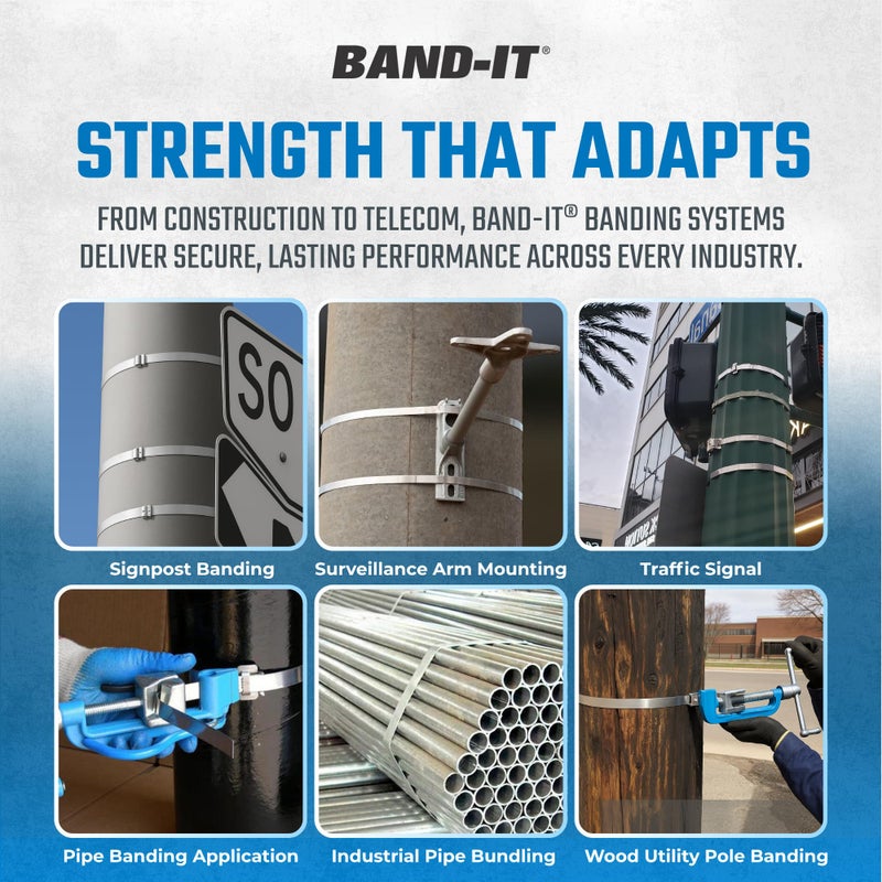 BAND-IT أداة الربط القياسية BAND-IT C00169 - عرض 1/4" إلى 3/4" (سمك 0.015" - 0.030") من سبائك، مجلفن وفولاذ مقاوم للصدأ مع مشد للربط ومقص مدمج للتطبيقات الصناعية - Image 2